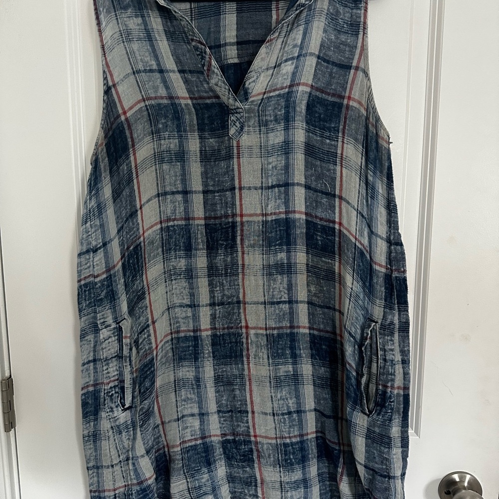 Cloth & Stone by Anthropologie-Blue and Gray Plaid Sleeveless Dress-Large